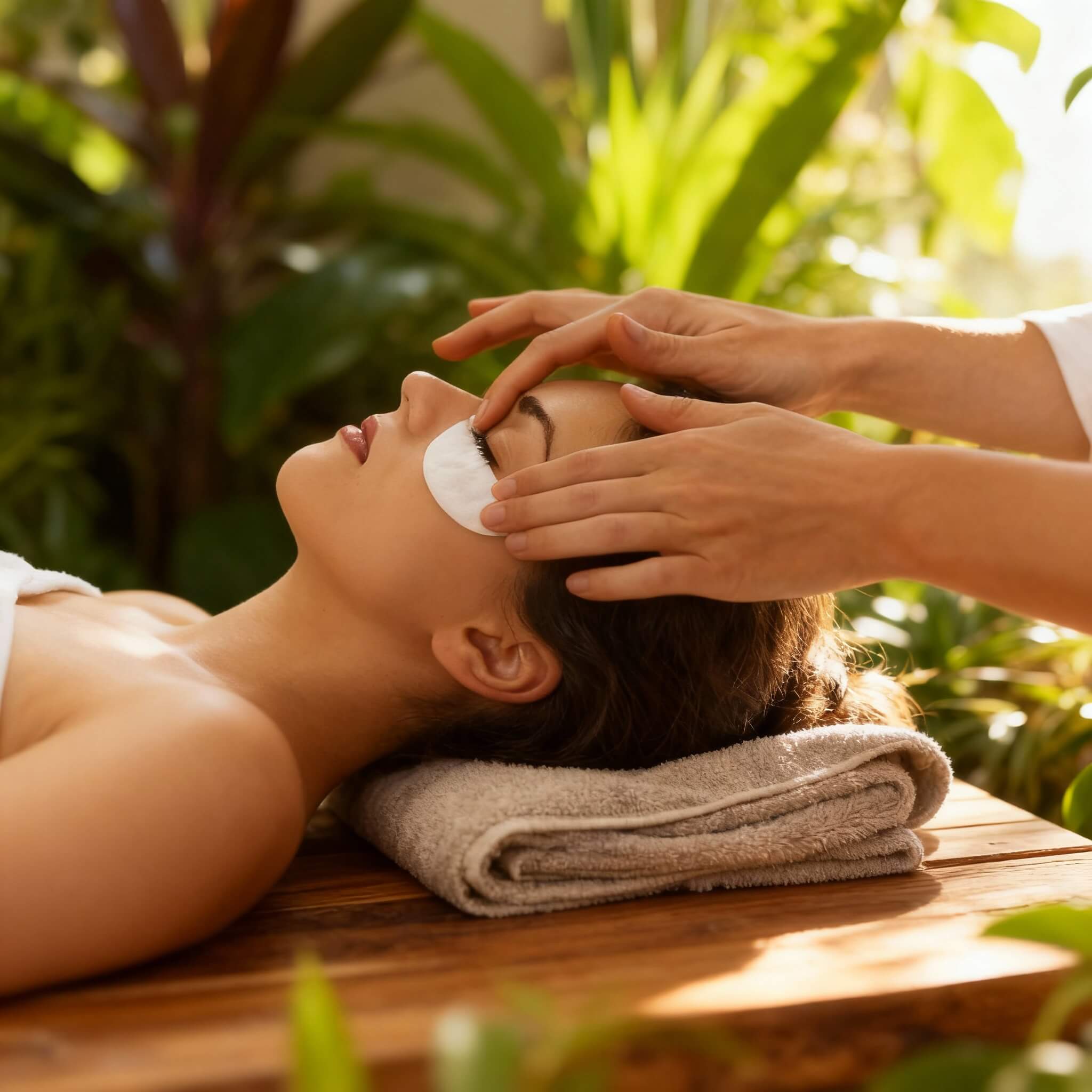 Tratamiento de limpieza facial con productos naturales en entorno relajante.