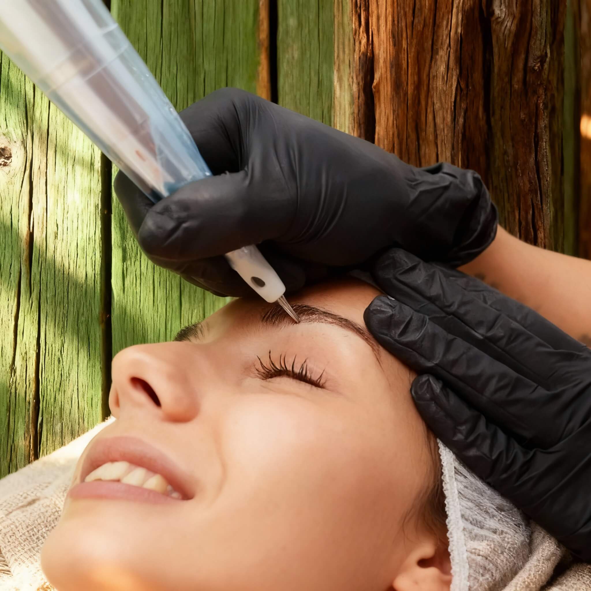 Técnica de micropigmentación de cejas realizada por profesional en centro de estética.